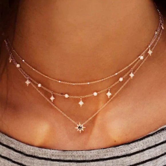 Layered Stars & Black Sun Necklace - Picture 6 of 8